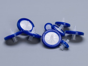 Шприцевые фильтры, 0.45 мкм, диаметр 25 мм, материал - PVDF, голубые, стерильные, 45 шт/уп